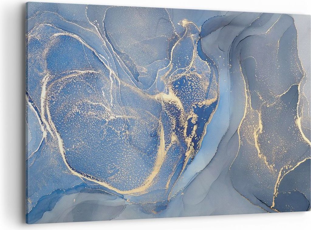 Bild auf Leinwand - Leinwandbild - Einteilig - Gold Blau Farbe - 100x70cm - Wand Bild - Wanddeko - Wandbilder - Leinwanddruck - Bilder - Wanddekora...