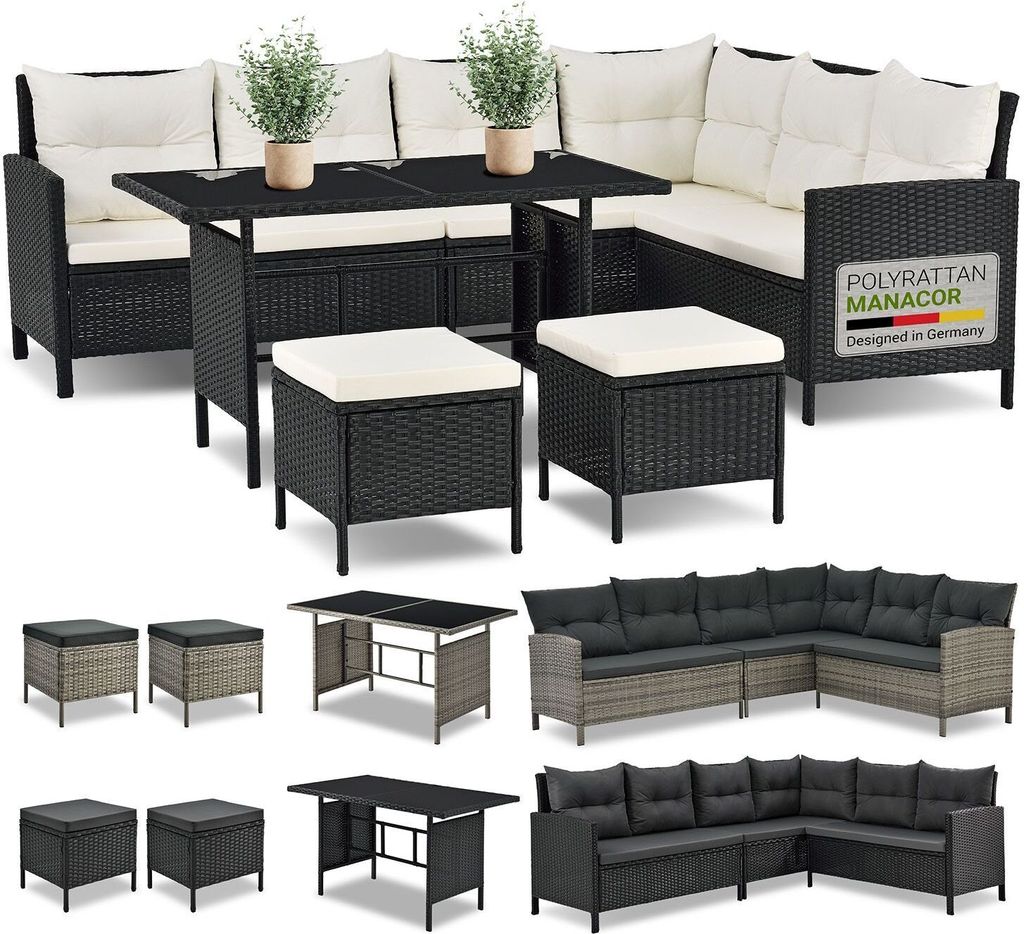 Juskys Polyrattan Lounge Manacor - Sofa, Tisch, Hocker & Produktbild 