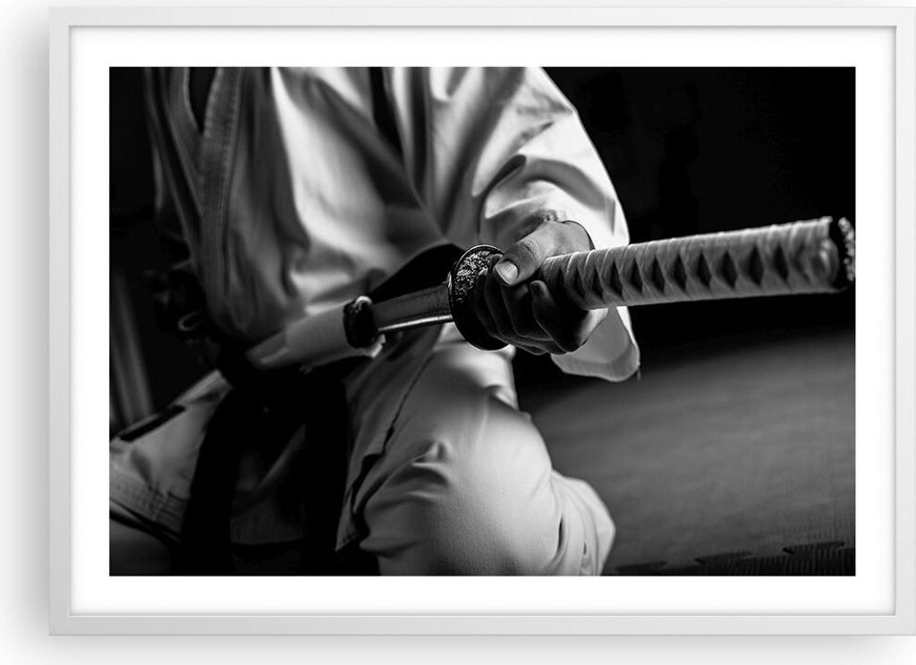 Gerahmtes Poster - Weißer Rahmen - Samurai-Schwert - 70x50 cm - Wand Bild - Wanddeko - Wandbilder - Kunstposter - Wandposter - Bilderrahmen - Bild...