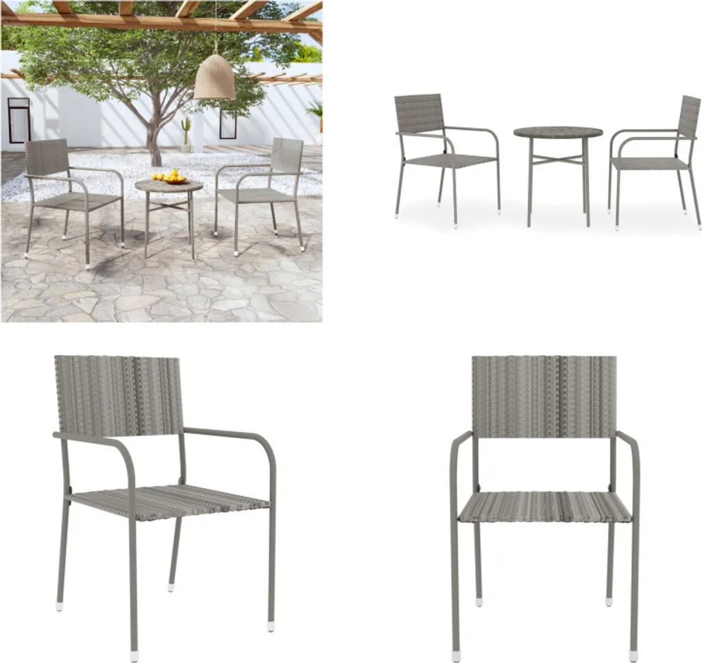 Set Pranzo Esterno vidaXL 3 Pezzi Rattan Grigio | Stile e Comfort