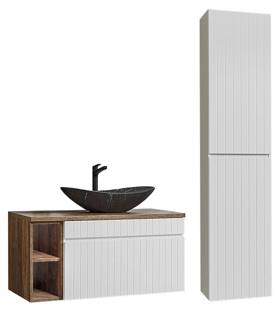 Waschtisch und Hängesäule 100cm Zelie mit 1 Schublade, Weiß