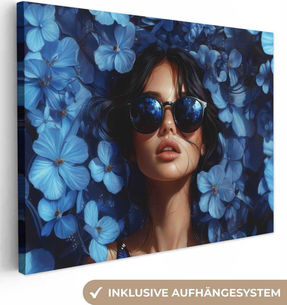 Leinwand Bilder 40x30 cm - Frauen, Abstrakt - Schmetterlinge - Blau, Wandbilder, Wanddeko Wohnzimmer, Bild