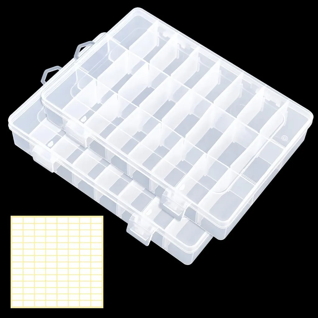 Lot de 2 Boîtes de Rangement 24 Compartiments Transparentes en Plastique