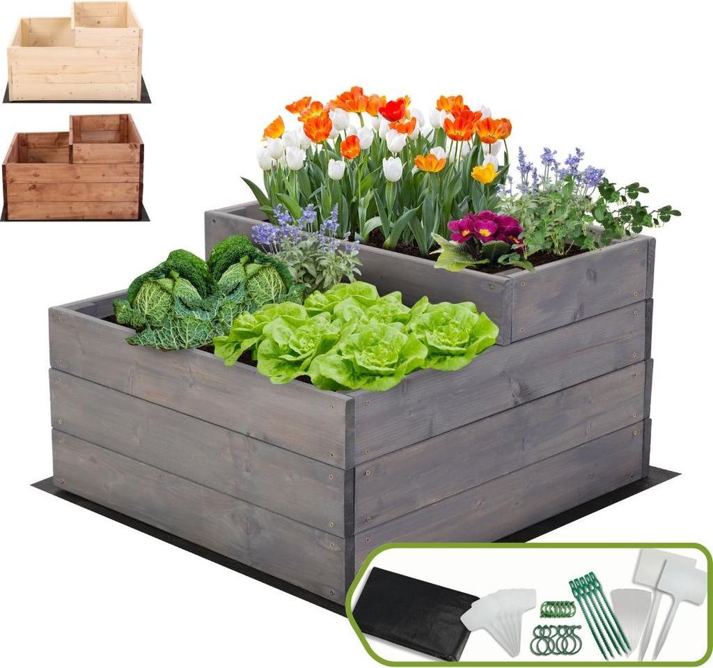 MODO24 Hochbeet Holz, Pflanzkasten, Massivholz, Kiefer, Kräuterbeet, Blumenkasten, Garten, Terrasse, 36x60x63 cm, Grau, ZP07