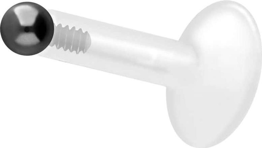 Ohrpiercing, Nasenpiercing PTFE Labret mit Innengewinde + Titan-Aufsatz KUGEL Schwarz Stablänge: 10mm + Stabstärke: 1,6mm + Kugelgröße: 2mm