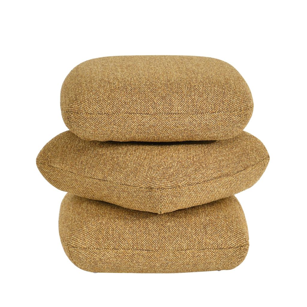 Three stacked cushions on a white background.