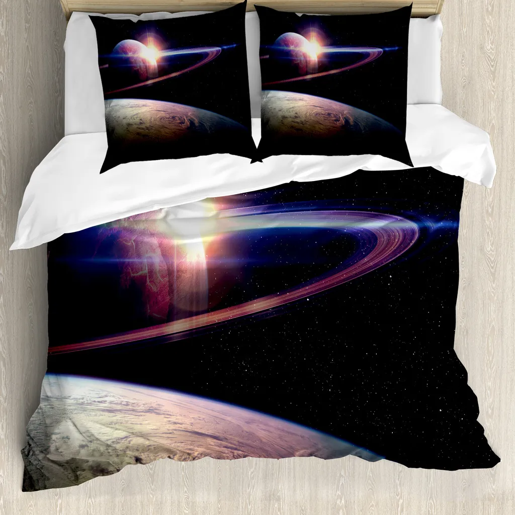 ABAKUHAUS Set copripiumino Galaxie per letti matrimoniali, pianeti cosmo stelle comete, antiacaro adatto a chi soffre di allergie con federe, multicolore