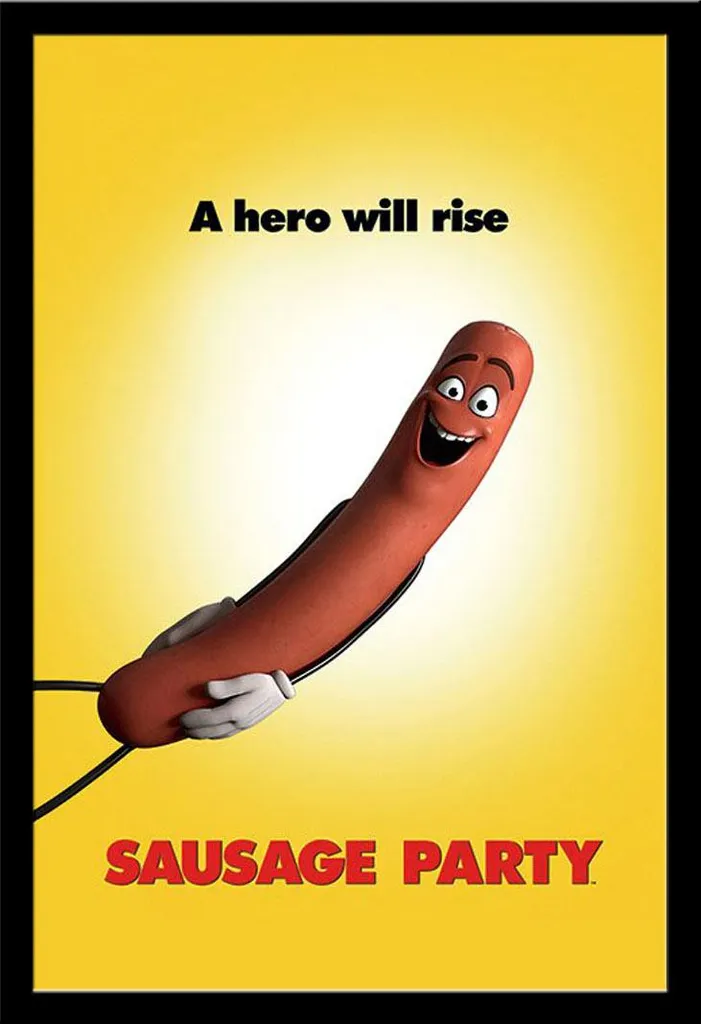 Déco Murale Sausage Party : Poster Encadré Noir pour Salon et Cinéma