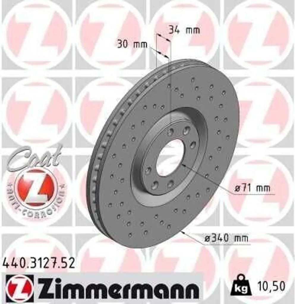 Disque de frein ventilé Zimmermann 440.3127.52 pour DS4 et Peugeot 308