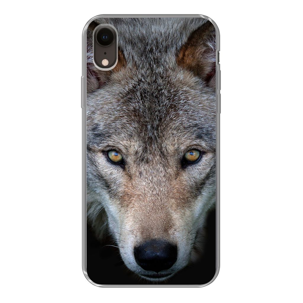 MuchoWow Handyhülle Schutzhülle Hülle für iPhone XR Wolf - Porträt - Schwarz Silikon Softcase Handy Hülle - Schutzdeckel