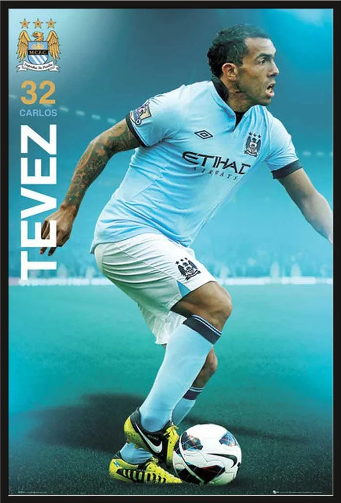 Affiche Manchester City Carlos Tevez 2012/13 avec Cadre Noir Shinsuke