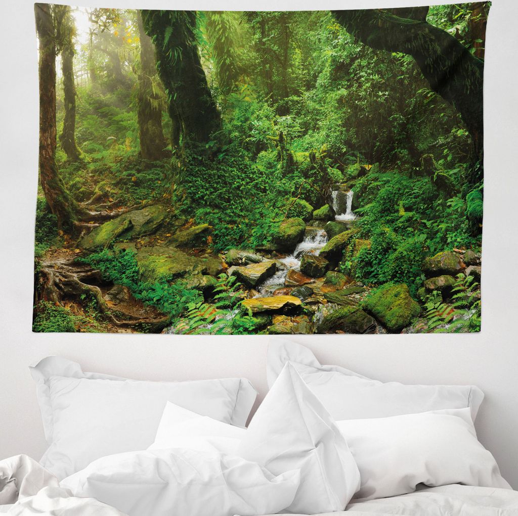 ABAKUHAUS Natur Wandteppich, Regenwald Bäume Nepal aus Weiches Mikrofaser Stoff Waschbar ohne Verblassen Digitaldruck, 150 x 110 cm, Grün Braun