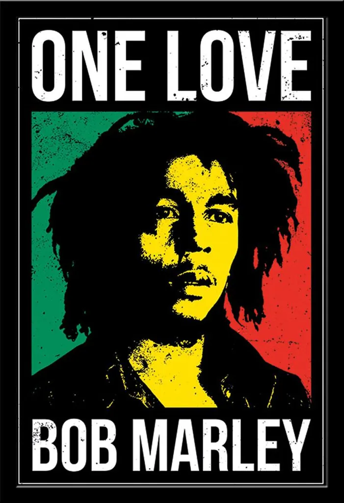 Tableau encadré Bob Marley Portrait One Love, cadre noir Shinsuke en MDF