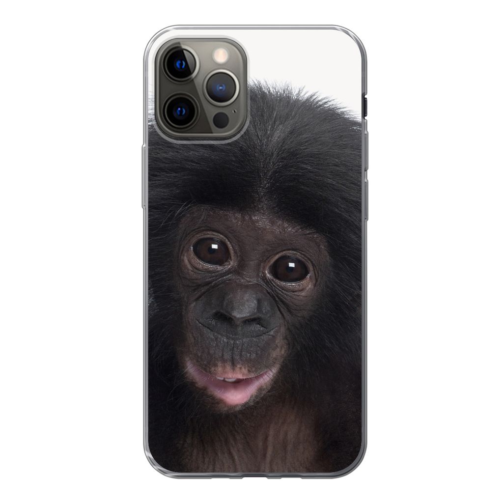 MuchoWow Handyhülle Schutzhülle Hülle für iPhone 12 Pro Affe - Schimpanse - Porträt - Kinder - Jungen - Mädchen Silikon Softcase Handy Hül...