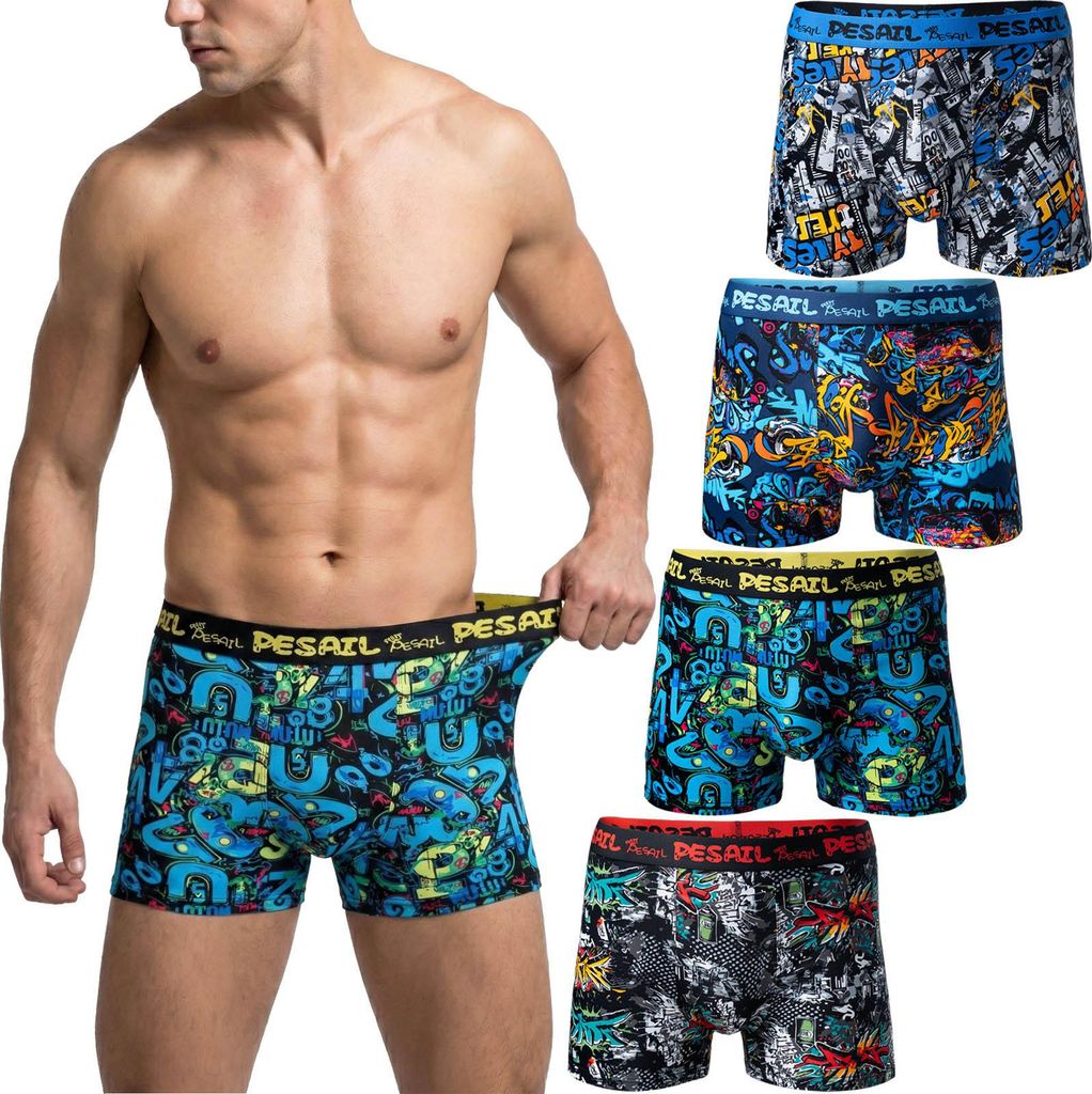 PESAIL Herren Boxershorts, Gr. 5XL, 8x Unterhosen, M bis 6XL, Baumwolle, Modal, Retroshorts, Unterwäsche ohne kratzenden Etiketten, Farbmix 3