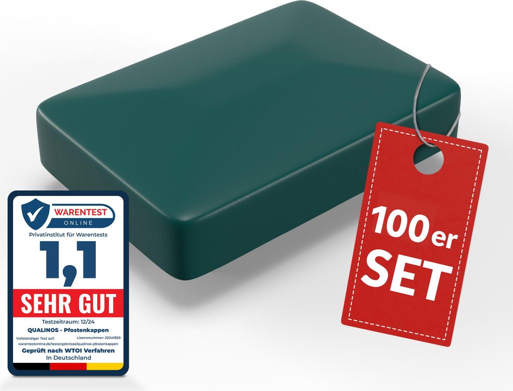 Qualinos Pfostenkappen 60x40 mm Walmdach Pyramide Grün 6005 (100 Stück) – Abdeckkappen für Doppelstabmattenzaun