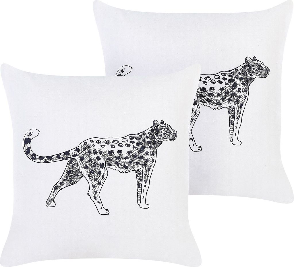 BELIANI 2er Set Weiß Dekokissen Polyester 45 x 45 cm Tiermuster Modern Traditionell Wohnzimmer Schlafzimmer