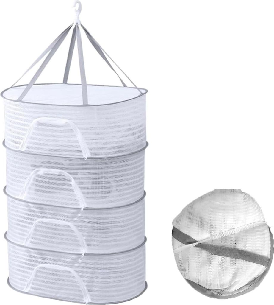 Aufhängbares Trockenetz für Kräuter und Pflanzen - 4-lagiges Mesh-Trockenetz mit Reißverschlüssen - Faltbar und Hängend - 50 × 70 cm