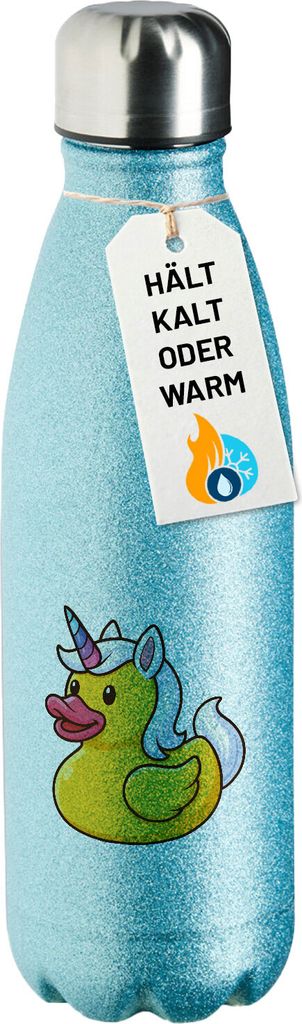 Huuraa Trinkflasche Quietscheente Einhorn Gummiente Unicorn 500ml Blue Edelstahl Wasserflasche Trinkflasche Geschenkidee