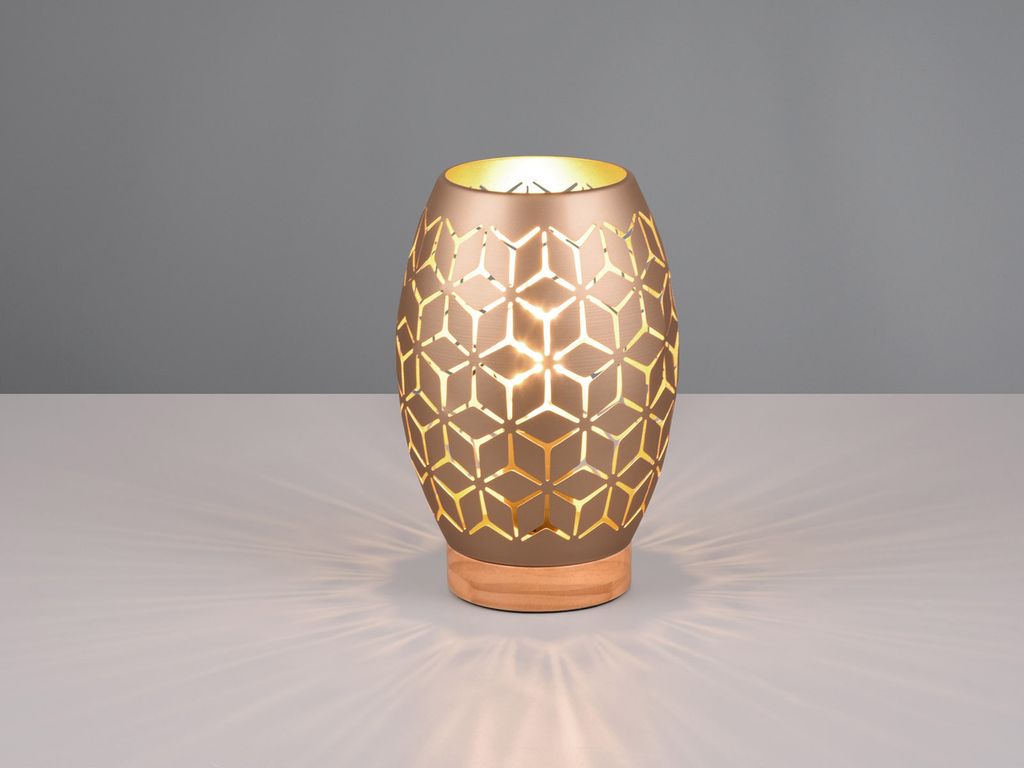 Orientalische kleine LED Nachttischlampe für die Fensterbank mit Holzfuß, H 21cm