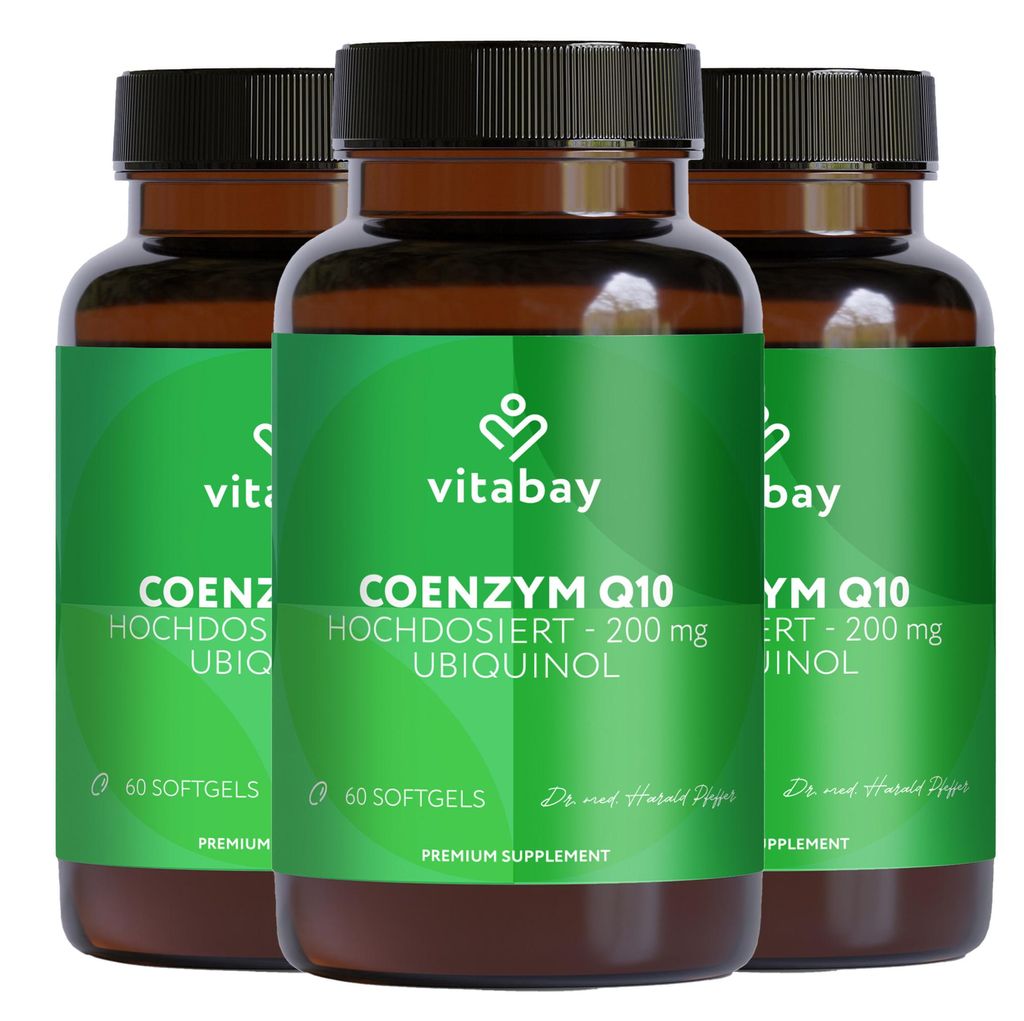 Vitabay Coenzym Q10 Ubiquinol 200 mg – 180 Kapseln – hochdosiert – aktive Form aus pflanzlicher Fermentation – 3 Monat Vorrat