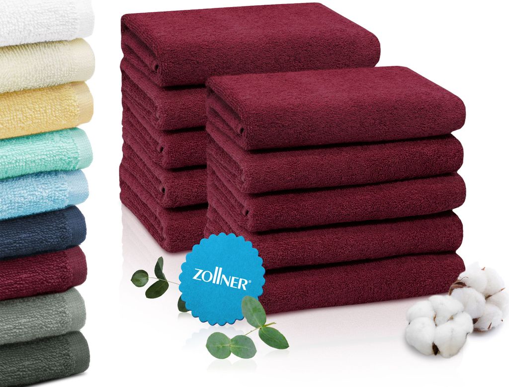 10er Set Handtücher, 50x100 cm, 100% Baumwolle, bordeaux Produktbild 