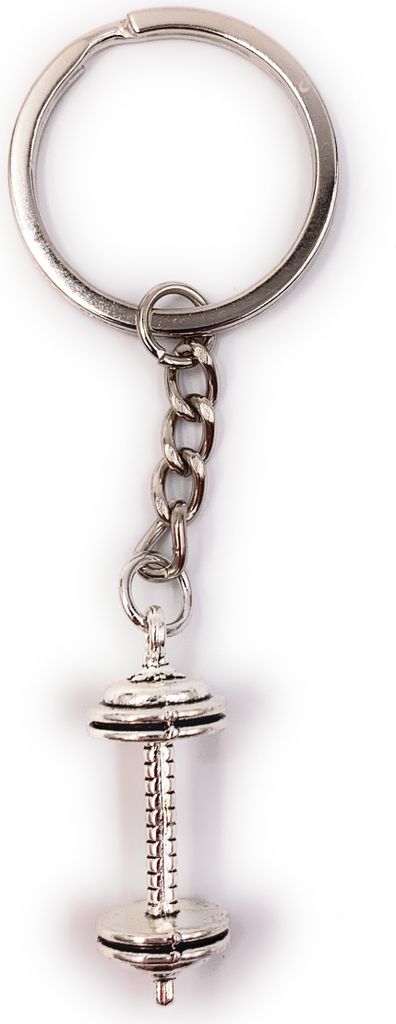 Onwomania Schlüsselanhänger Keychain Silber Metall Hantel Training Gewicht Bodybuilding