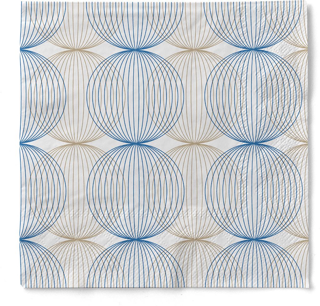 Tissue Cocktail-Serviette Ludo in Blau-Gold, 24 x 24 cm, 150 Stück - Mank - Kreise Retro