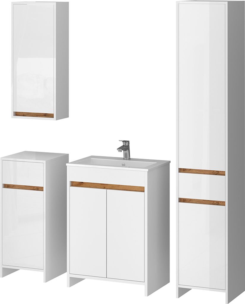 Badmöbel-Set Vicco Lemgo Weiß Hochglanz 5er-Set, Model 49841