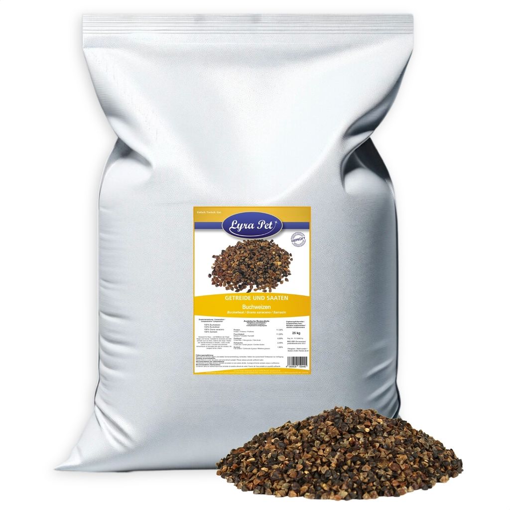 A large bag of bird food with a pile of the food in front of it.