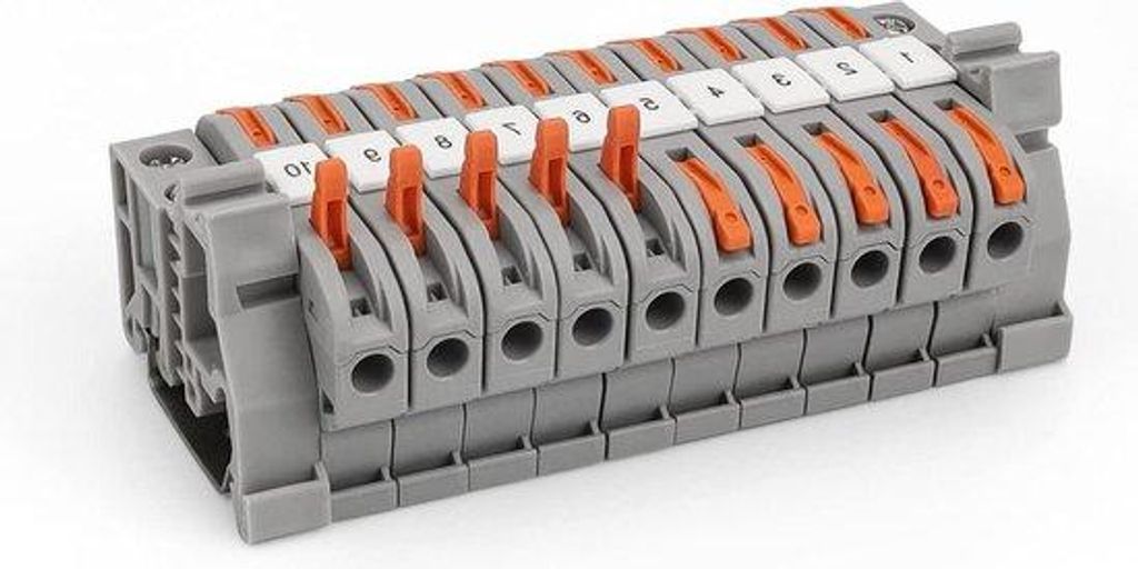 DIN-Schiene 10-polig 10 mm² 10 cm Stecker Schnellanschluss Grau
