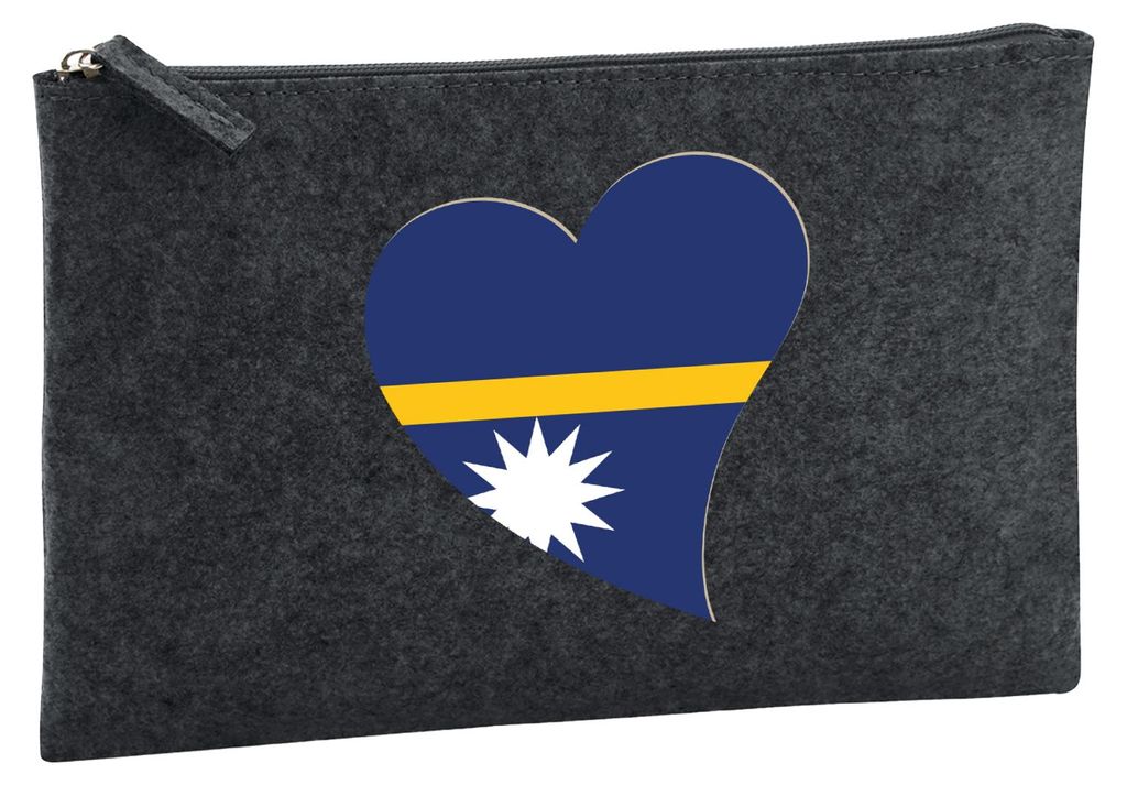 Huuraa Kulturbeutel Nauru Flagge Herz 1 Liter Charcoal Filz Kosmetiktasche Geschenkidee