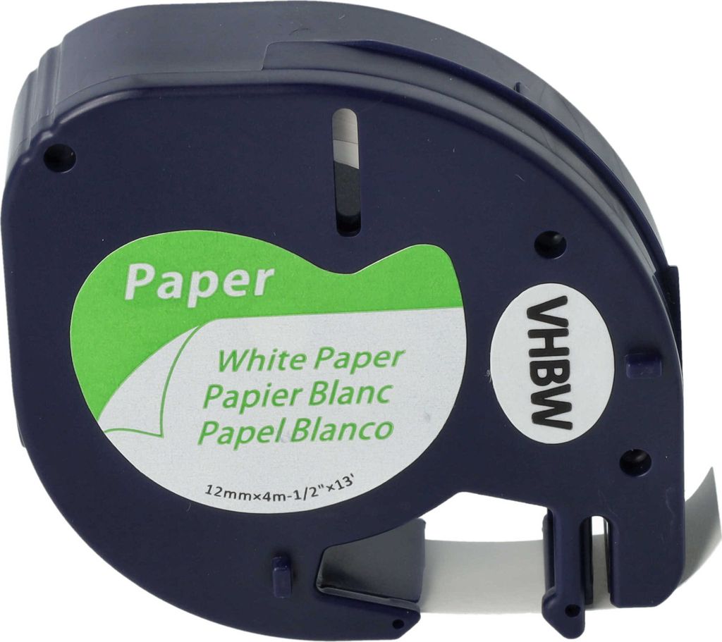 vhbw Schriftband-Kassette Papier Ersatz für Dymo S0721520, 91200 für Etiketten-Drucker 4m x 12mm Schwarz auf Weiß
