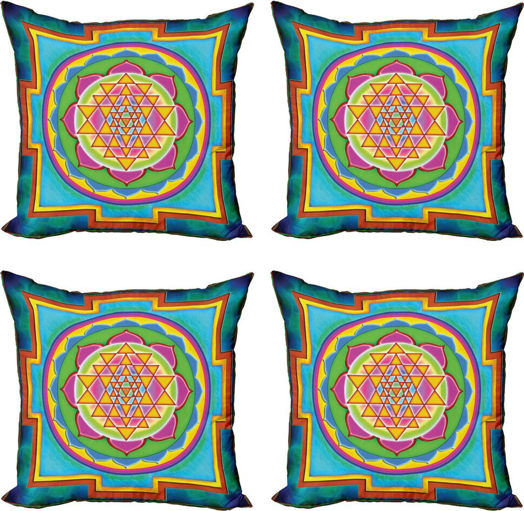ABAKUHAUS Regenbogen-Mandala Kissenbezug Set (4 Stück), Bunt, Moderner Doppelseitiger Digitaldruck, 45 cm x 45 cm, Mehrfarbig