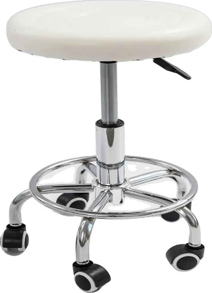 Tabouret à roulettes blanc réglable en hauteur, modèle pivotant XL20