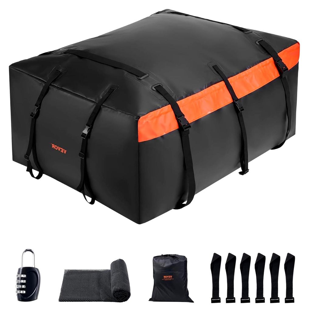 Dachbox 23 Kubikfuß 651L wasserdichte Dachgepäcktasche aus strapazierfähigem 840D PVC für Fahrzeuge mit/ohne Gepäckträger (inkl. Schloss & An...