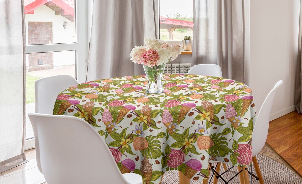 ABAKUHAUS EIS Runde Tischdecke, Tropic Botanik und Scoops, Kreis Tischdecke Abdeckung für Esszimmer Küche Dekoration, 150 cm, Mehrfarbig