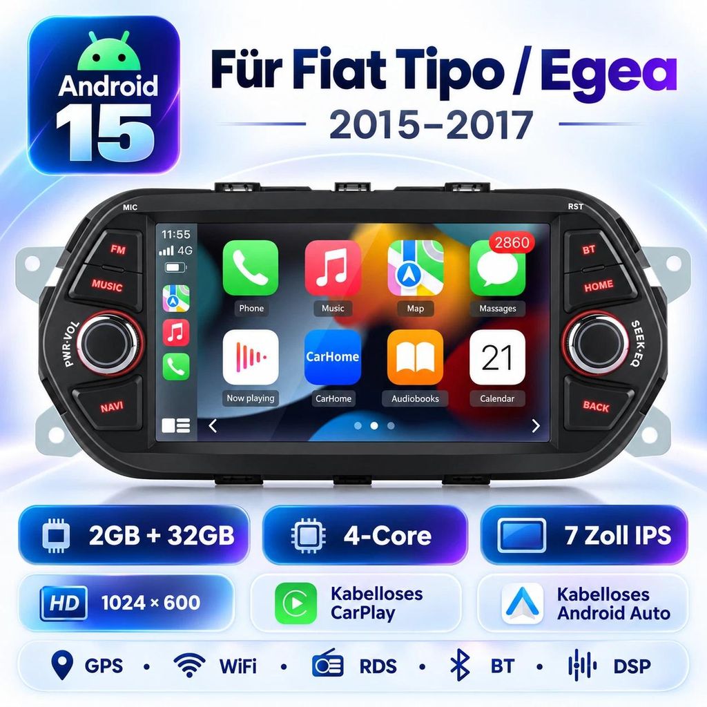 Autoradio Android 15 Junsun per Fiat Tipo Egea 2015–2017, Immagine del prodotto 