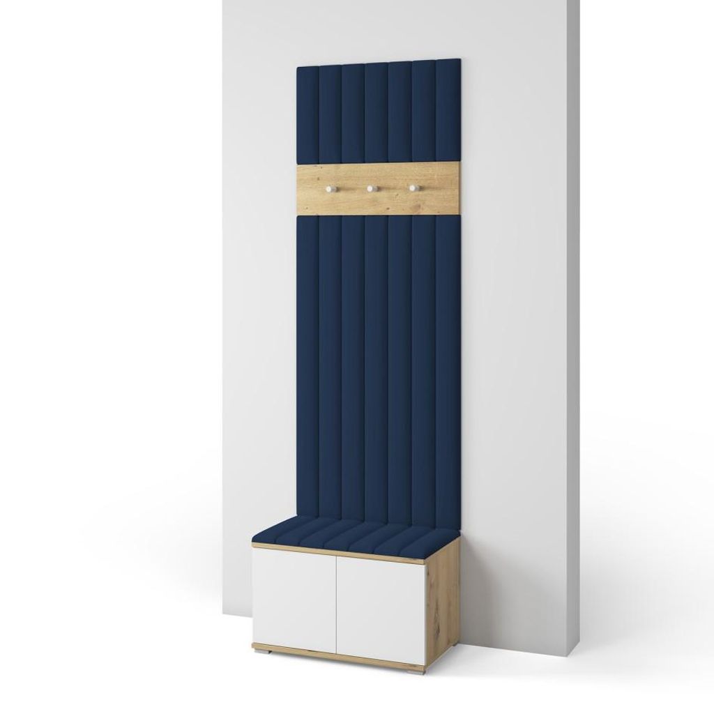 Garderoben-Set Aura version 12 mit Schuhregal und Polsterplatten, Ideal für Flur und Eingangsbereich (Weiß / Eiche Artisan, Trinity 30)