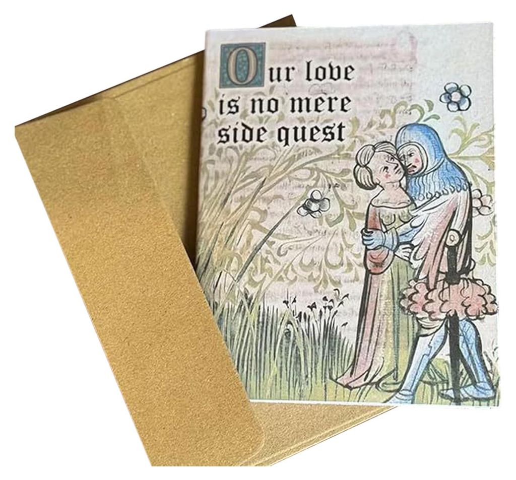 Mittelalterliche Valentinskarte mit Umschlag – Vintage-Grußkarte im mittelalterlichen Stil mit humorvollen Sprüchen – Geschenk für Paare (Fr...