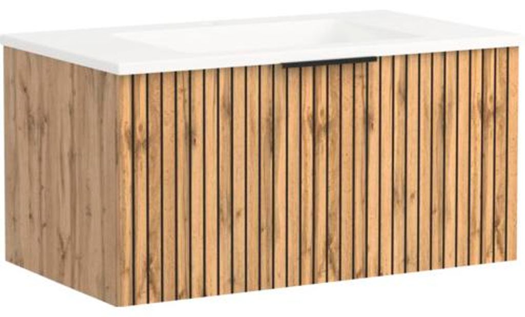 Held Möbel Waschbecken mit Unterschrank Colmar 80 cm x 41 cm x 47 cm Frontfarbe wotaneiche Waschtisch Mineralguss weiß 5