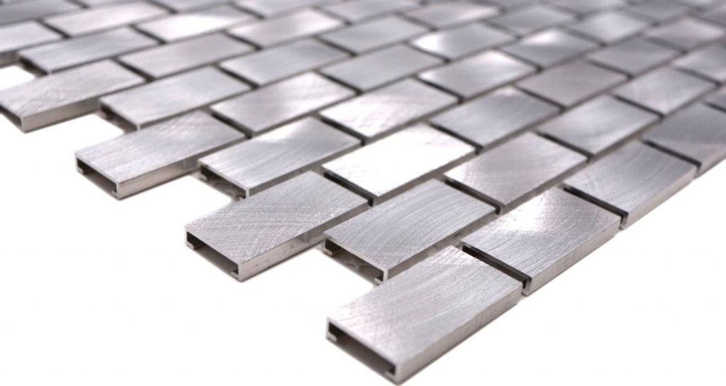 Handmuster Mosaik Fliese Aluminium silber Brick Aluminium alu Fliesenspiegel Küche MOS48-0204_m