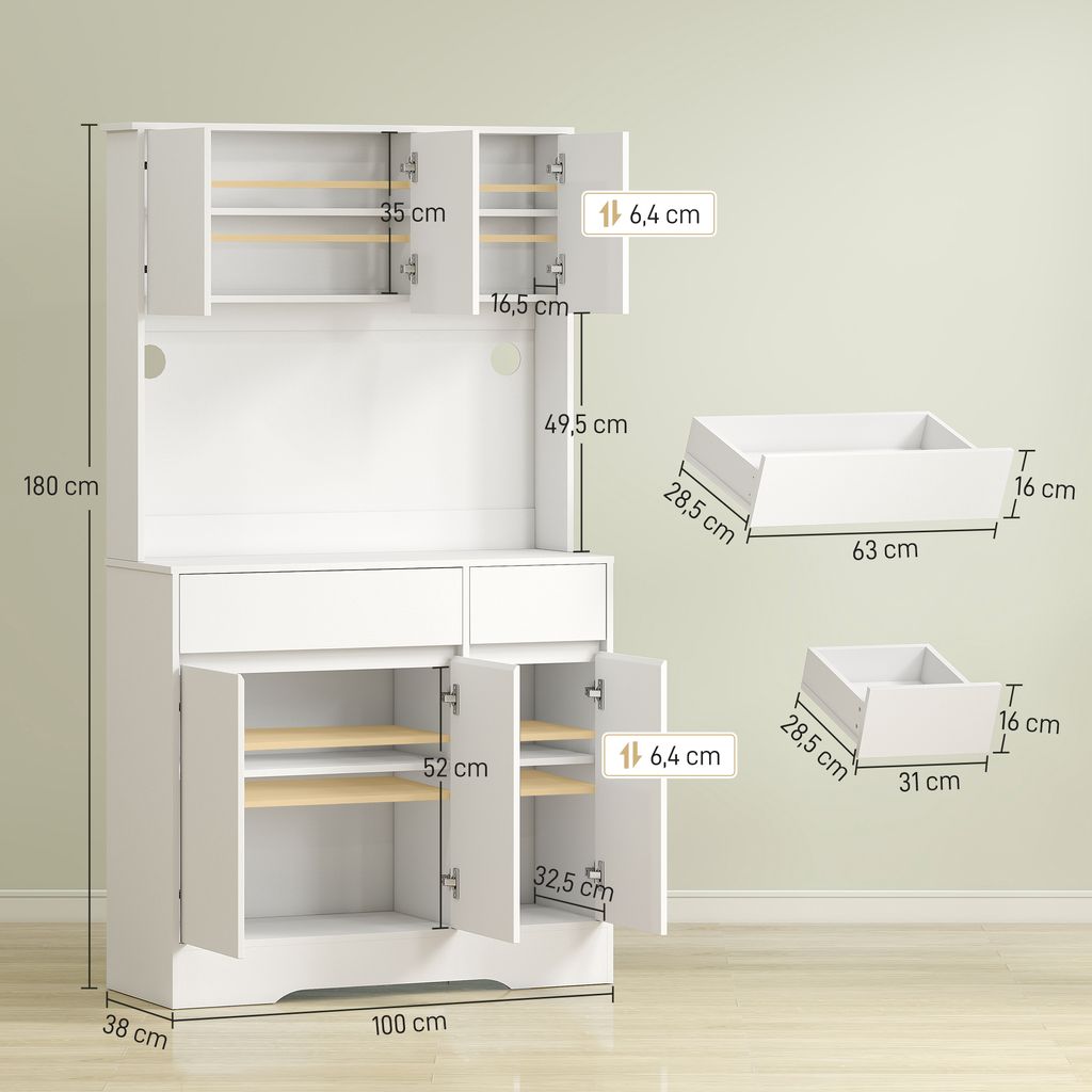 Armoire de Cuisine Colonne 180cm, Buffet avec Éclairage, Étagères Réglables, Plan de Travail et Portes en Verre Transparent, 70x40x180cm | Leroy Merlin