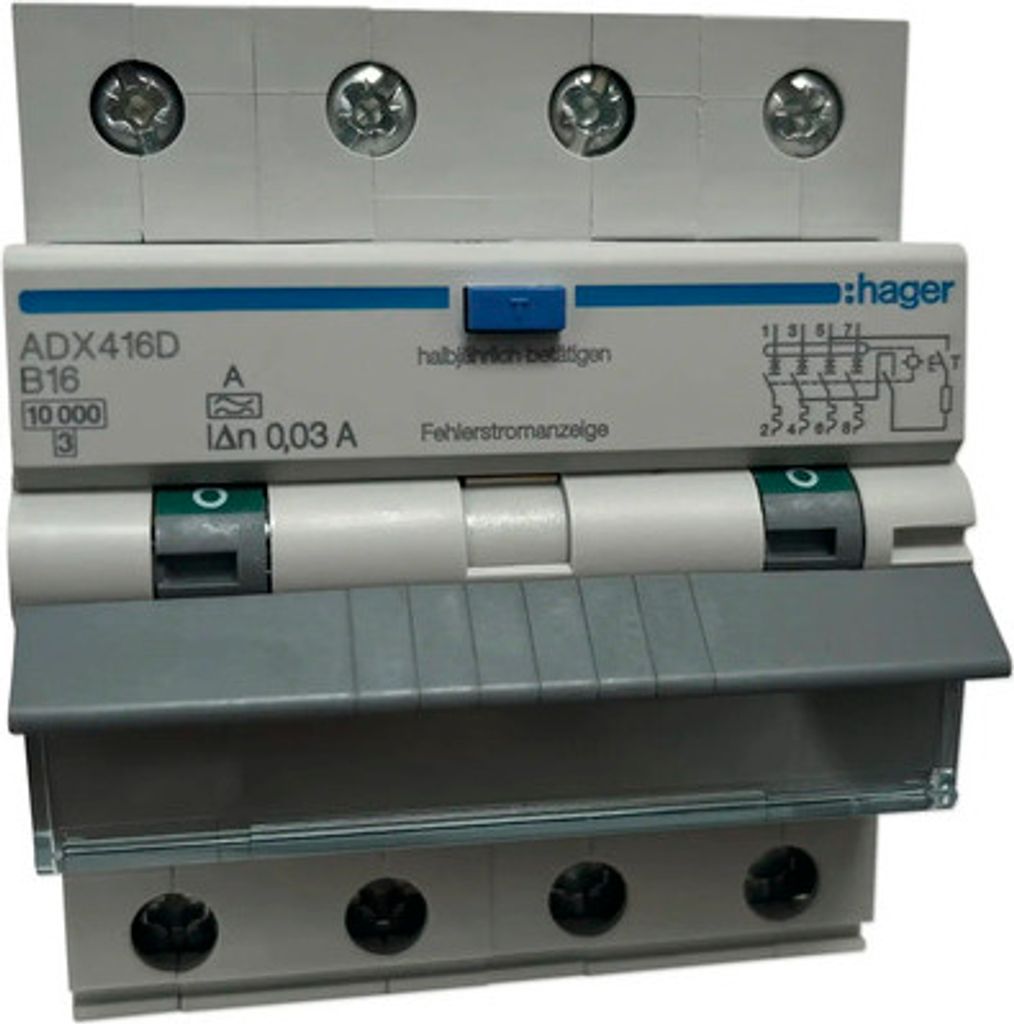 Hager FI/LS-Schalter 4-polig, 10kA ADX416D Produktbild 