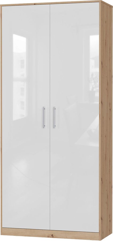 SMARTBett Schrank Kleiderschrank Aktenschrank 100 cm Wildeiche/Weiss Glanz