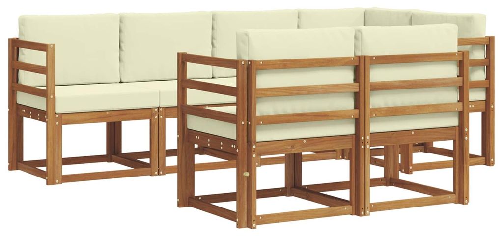 vidaXL Outdoor-Sofagarnitur mit Kissen 7 pcs Natur und Creme