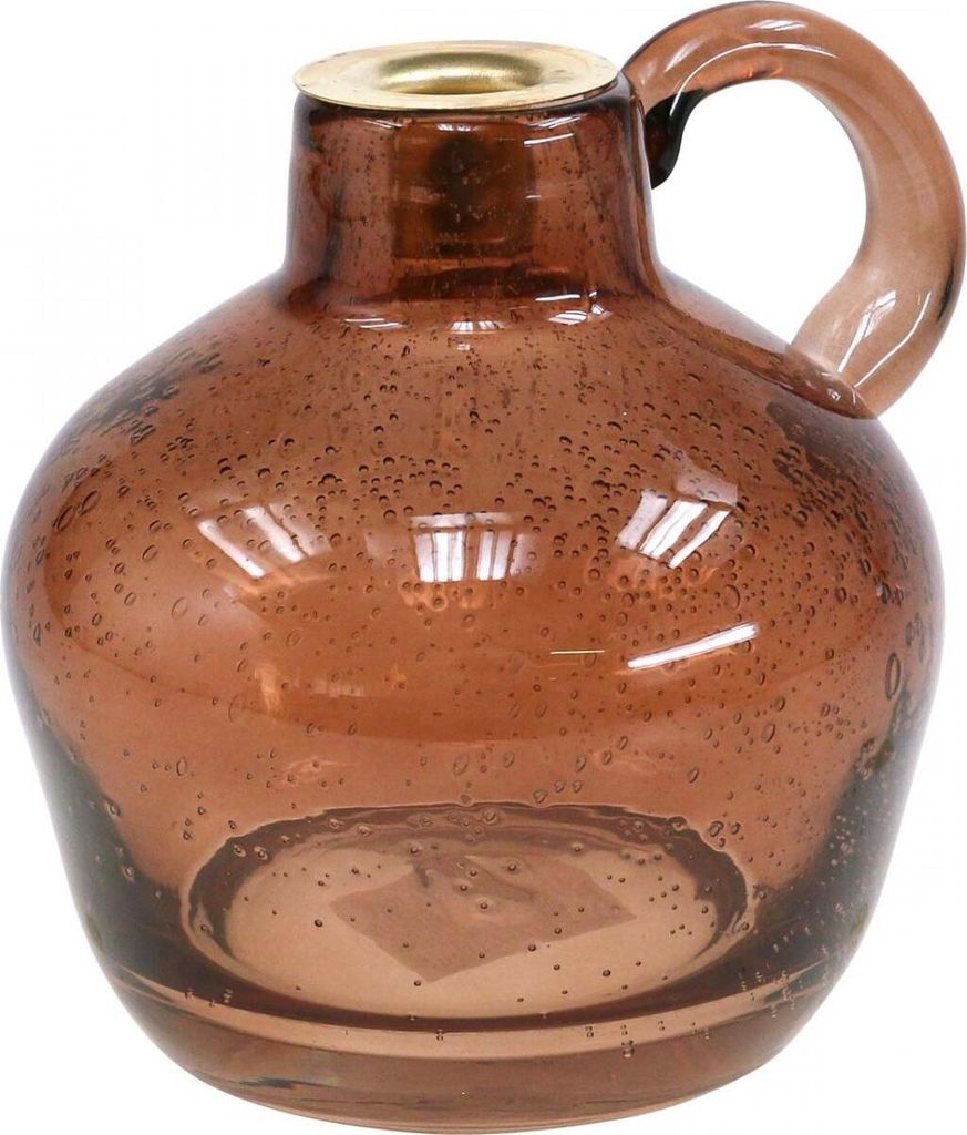 Glas Kerzenständer für Stabkerze im Krug-Design - Vielseitige Tischdeko, H15,5cm, Dunkelbraun mit Wasserperlen-Muster