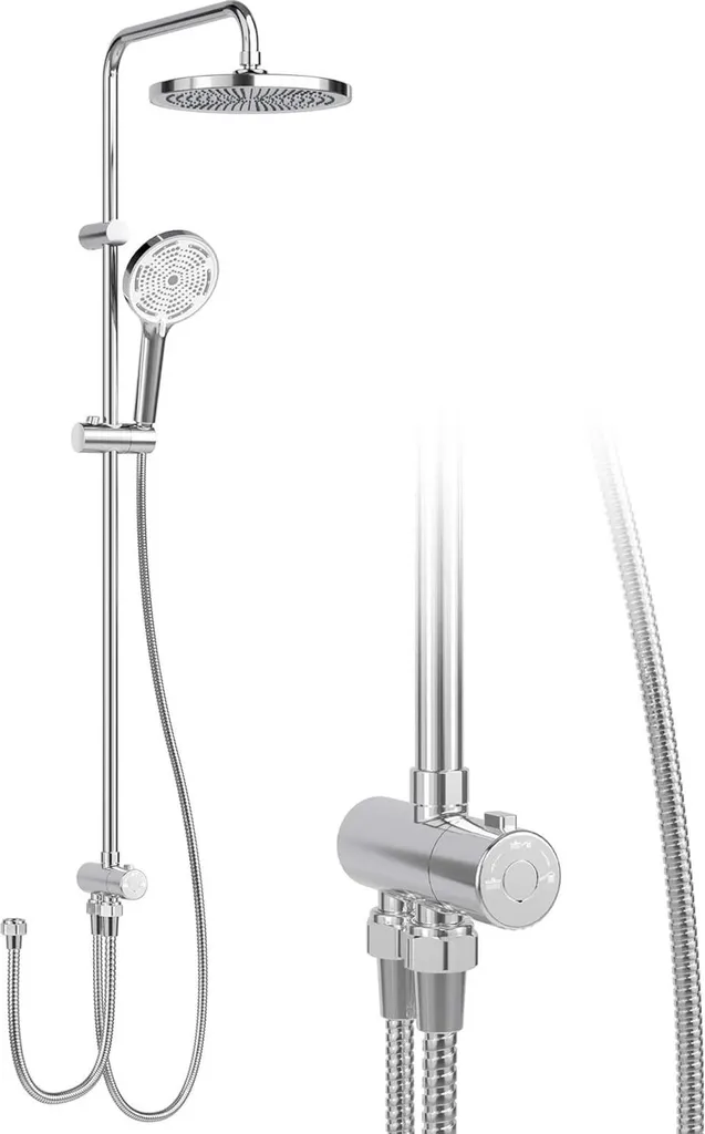 Colonna Doccia Moderna Argento Inox 304 - Set Pioggia con Ripiano