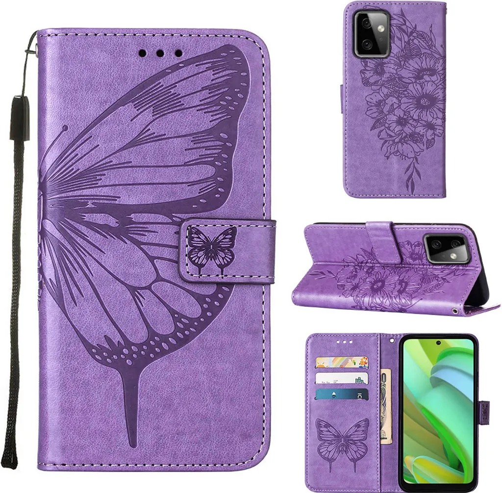 Cover Motorola Moto G Power 5G Viola - Farfalle 3D Flip Wallet Style