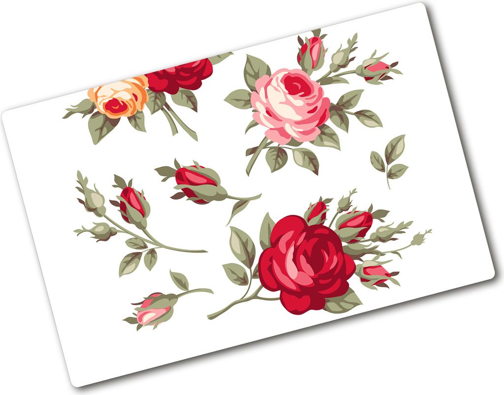 Tulup Glas Herdabdeckplatte - 80x52 cm - Glaskeramikkochfeld-Abdeckung Spritzschutz Glasabdeckplatte - Einteilig - Blumen & Pflanzen - Rosen - Rot